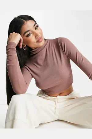 Miss Selfridge Dolcevita testurizzato con maniche arricciate in rete color moka