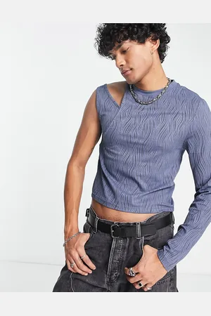 ASOS T-shirt skinny corta grigia testurizzata con una manica lunga singola e cut-out