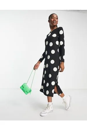 JDY Vestito lungo a pois con spacco laterale