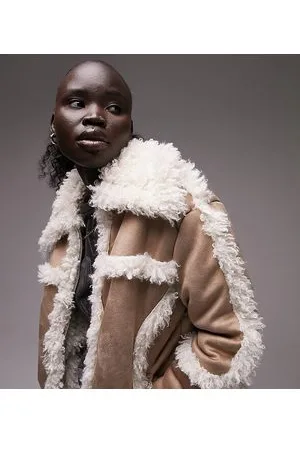 Topshop Cappotto di media lunghezza in pelle sintetica color cuoio anni 