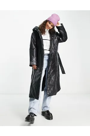 Pieces® Cappotto taglio lungo imbottito lucido con cappuccio