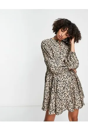 EDITED the label Vestito grembiule corto allacciato in vita beige animalier