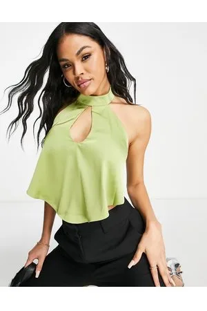 Skylar Rose Crop top con fascette sul retro in raso, colore lime