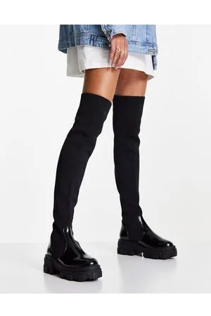 ASOS Kimmy - Stivali cuissard bassi neri con suola spessa