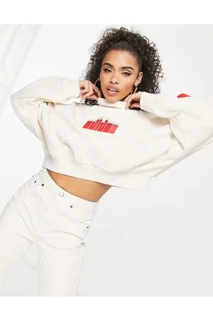adidas Ski Chic - Felpa accollata rétro color avena e rossa