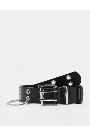 My Accessories London - Cintura nera con catena e doppia fila di occhielli