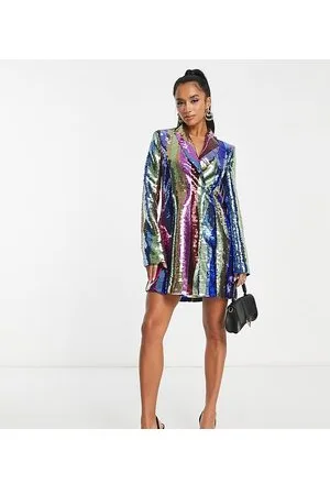 River Island Vestito stile blazer con paillettes a righe multicolore arcobaleno