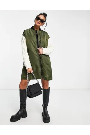 Fred Perry Donna Giacche bomber - Giacca bomber kaki taglio lungo con maniche in maglia