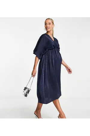 Queen Bee Maternity - Vestito midi in raso con maniche stile kimono