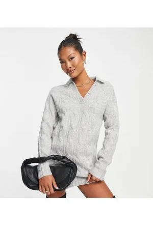 ASOS ASOS DESIGN Petite - Vestito maglia corto a trecce con colletto aperto