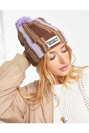 Damson Madder Berretto marrone e lilla a righe con pompon