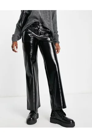 Miss Selfridge Pantaloni dritti a vita medio alta neri in vernice