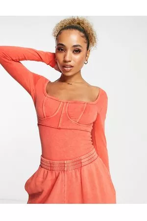 ASOS Body slavato a maniche lunghe con cuciture decorative