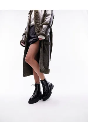 Topshop Kara - Stivaletti stringati con suola spessa coccodrillo
