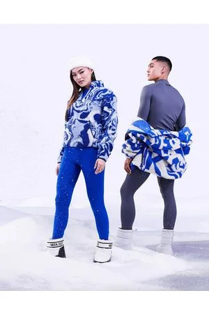 ASOS Felpa da sci in pile borg con stampa astratta e zip corta