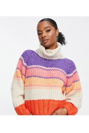 Pieces® Maglione con collo alto colorblock colori pastello a coste