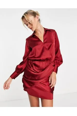 River Island Vestito camicia corto con incrocio in raso