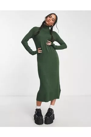 JJXX Vestito lungo in maglia con collo alto kaki