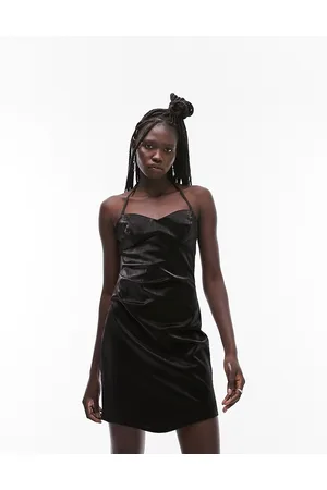 Topshop Vestito corto in similpelle PU effetto velluto con scollo a cuore