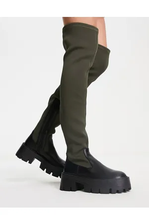 ASOS Kellis - Stivali cuissard bassi neri e kaki con suola spessa