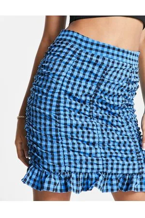 Pieces® Minigonna blu a quadri testurizzata con volant