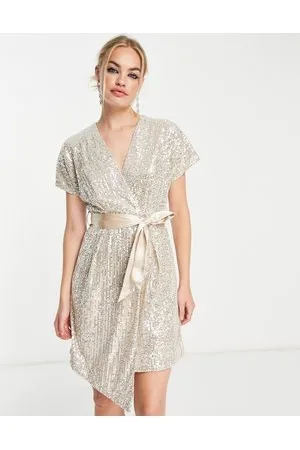 Closet Vestito kimono corto e avvolgente con paillettes color champagne