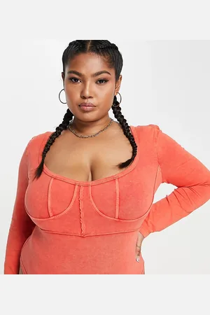 ASOS ASOS DESIGN Curve - Body slavato a maniche lunghe con cuciture decorative