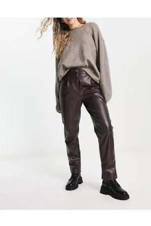 ONLY Pantaloni dritti in pelle sintetica cioccolato
