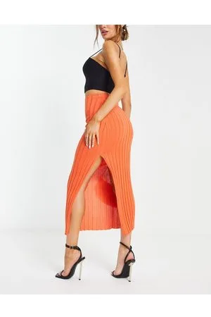 Pretty Lavish Gonna midi in maglia leggera arancione in coordinato