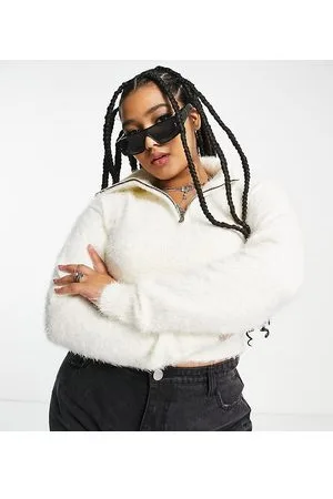 COLLUSION Plus - Maglione color crema con colletto oversize con zip