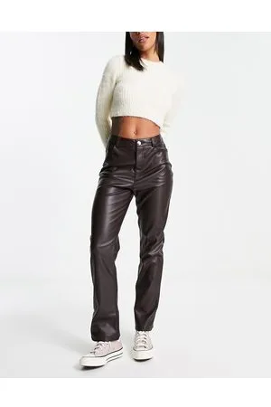 New Look Pantaloni dritti in pelle sintetica marroni