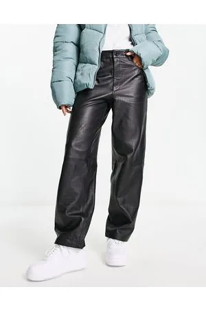 SELECTED Femme - Pantaloni dritti neri in pelle effetto coccodrillo