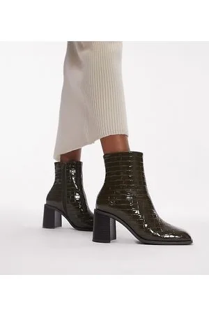 Topshop Mae - Stivaletti alla caviglia a pianta larga kaki con tacco largo