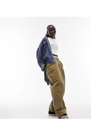 Topshop Ultimate - Pantaloni cargo multitasche kaki slavato