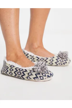 Totes Pantofole natalizie stile ballerina con motivo Fair Isle e pompon