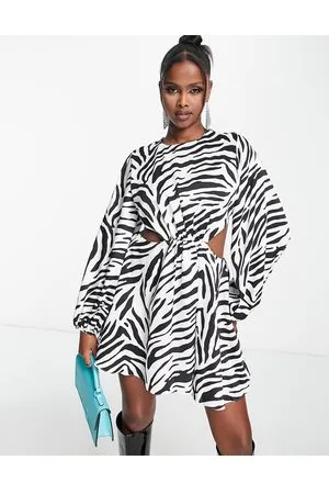 John Zack Vestito corto in raso zebrato con cut-out sui lati