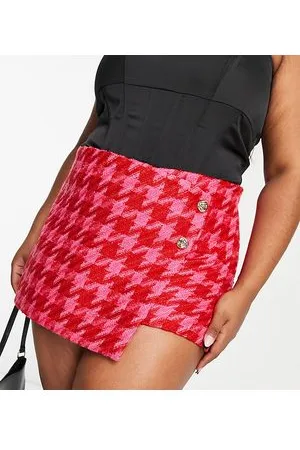 River Island Gonna pantalone acceso pied de poule in bouclé in coordinato