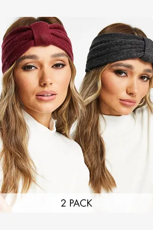 ASOS Confezione da 2 fasce per capelli in poliestere bordeaux e antracite con nodo sul davanti