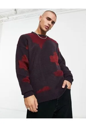 ASOS Maglione lavorato marrone e rosso con stampa astratta