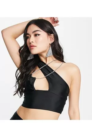 AsYou Top con spalline incrociate in strass in coordinato