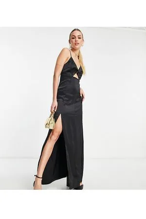 VERO MODA X Victoria Waldue - Vestito con spalline sottili lungo in raso con cut-out e spacco sulla coscia