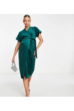 Closet London Maternity Vestito midi smeraldo in velluto con maniche a kimono e cintura