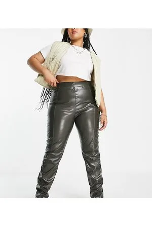 Extro & Vert Plus Leggings in similpelle PU kaki con cuciture