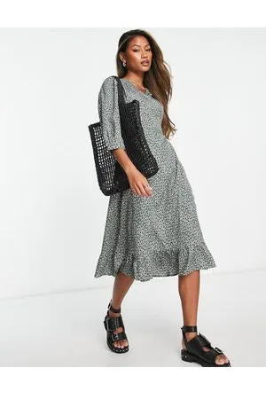 ONLY Vestito midi stile grembiule con maniche a sbuffo a pois