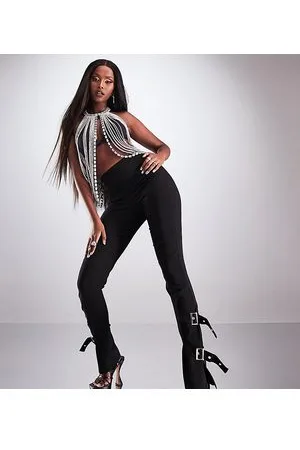 AsYou Pantaloni svasati neri con fibbie