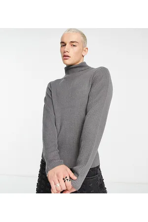 COLLUSION Dolcevita in maglia a coste color acciaio