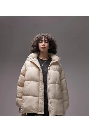 Topshop Piumino con fondo allungato sul retro color pietra con cappuccio