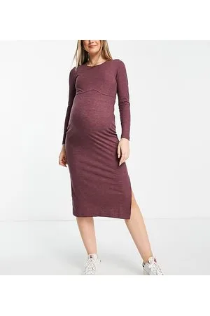 Mama;licious Mamalicious Maternity - Vestito midi in maglia bordeaux