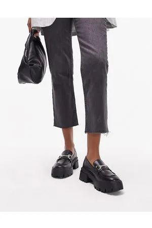 Topshop Lex - Mocassini neri con suola spessa e dettaglio in metallo