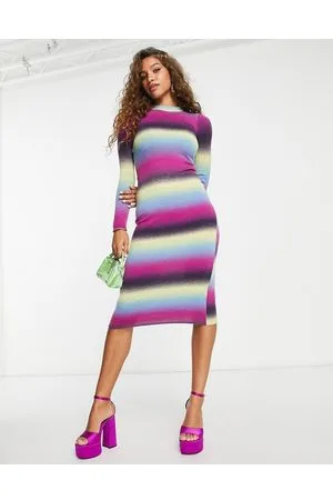 EDITED the label Vestito midi a maniche lunghe color arcobaleno anni 